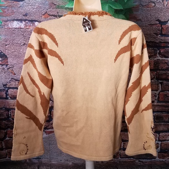 Tan Beaded Embroidered Full Zip Sweater Cardigan - Picture 5 of 6